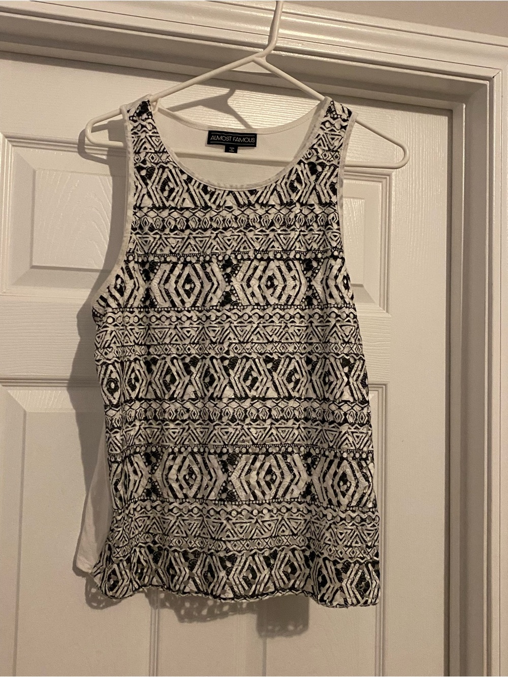 Almost Famous White and Black Aztec Print Tank